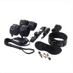 BDSM Bondage Set; Erotic Bed Games; Adults Handcuffs; Nipple Clamps; (Color: black)