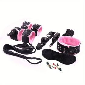 BDSM Bondage Set; Erotic Bed Games; Adults Handcuffs; Nipple Clamps; (Color: Pink)