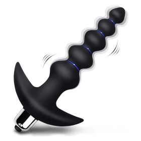 Clearance Extra Long Anal Beads with Suction Cup Butt Plug (Color: black)