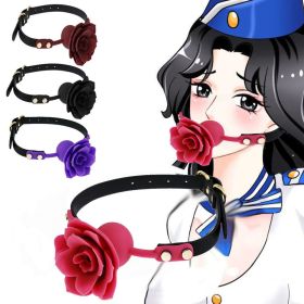 Silicone Rose Ball Gag Nipple Bondage Lace Flower Open Mouth Gags (Color: black)