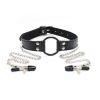 Faux Leather Choker Collar With Nipple Breast Clamp Clip