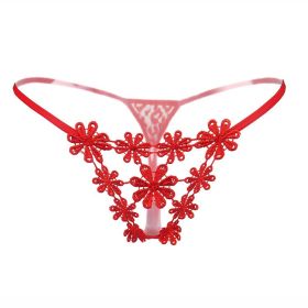 Sexy Lingerie Crotchless Women's Panties Lace Bowknot G-strings (Color: 70--red)