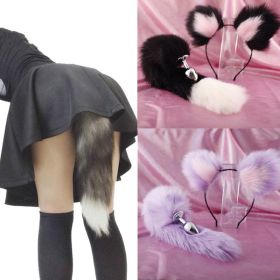 Fox Anal Plug Sex Toys Foxtail Bow Metal Butt Anal (Color: Full purple)