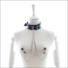 Faux Leather Choker Collar With Nipple Breast Clamp Clip
