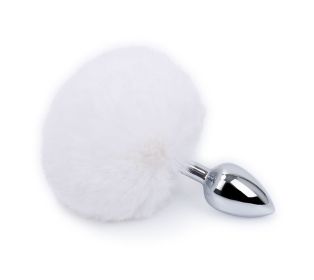 Detachable Anal Plug Real Bunny tail Smooth Touch (Color: White)